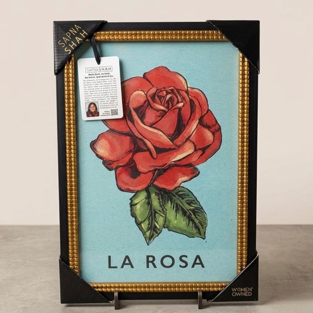 Sapna Shah Mexican La Loteria "LA ROSA" framed wall art NWT viral decor